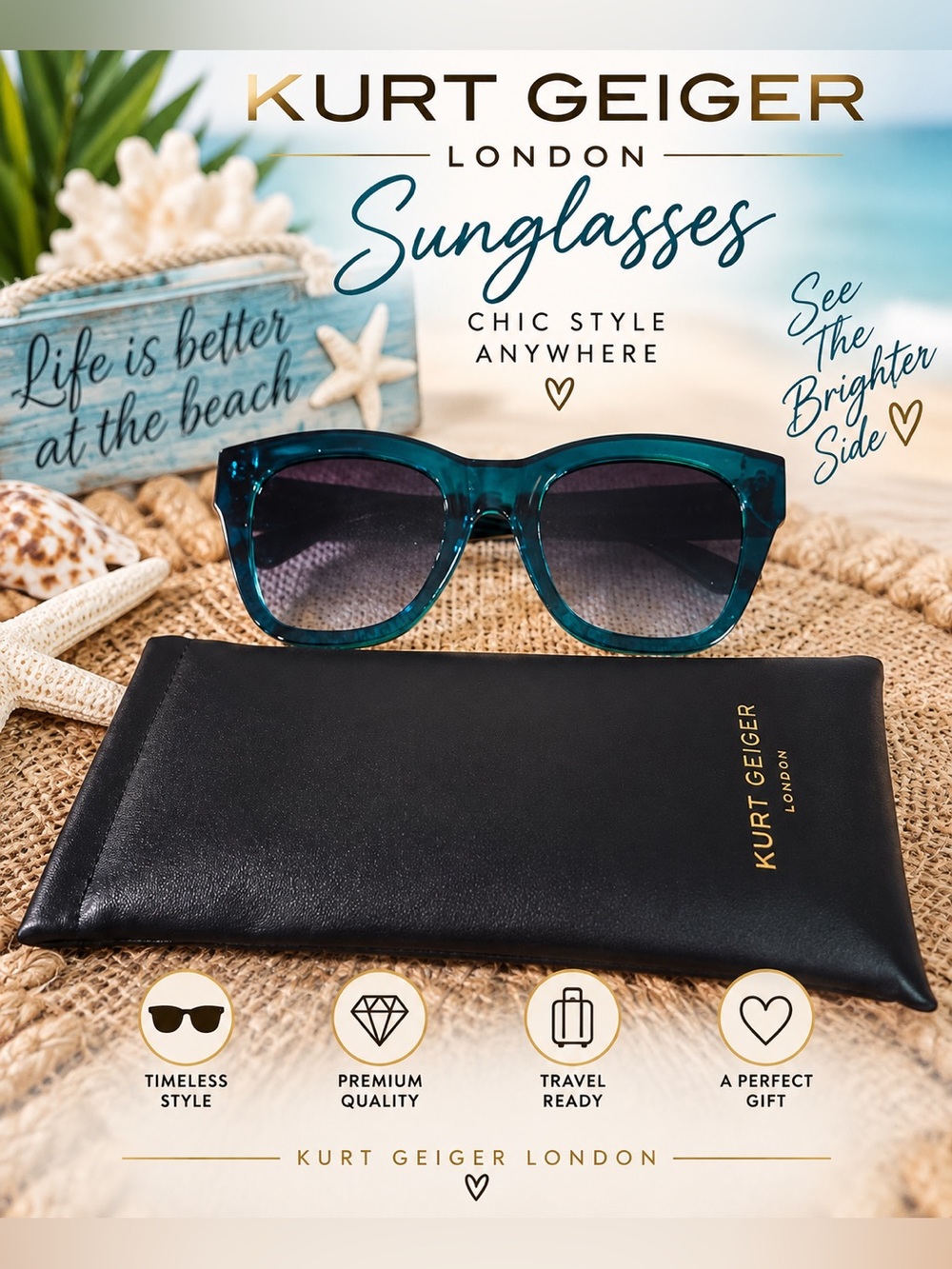 Kurt Geiger Teal Square Sunglasses